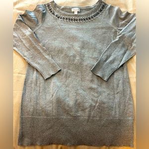Bisou Bisou Silver Metallic sweater embellished neckline sz. XL